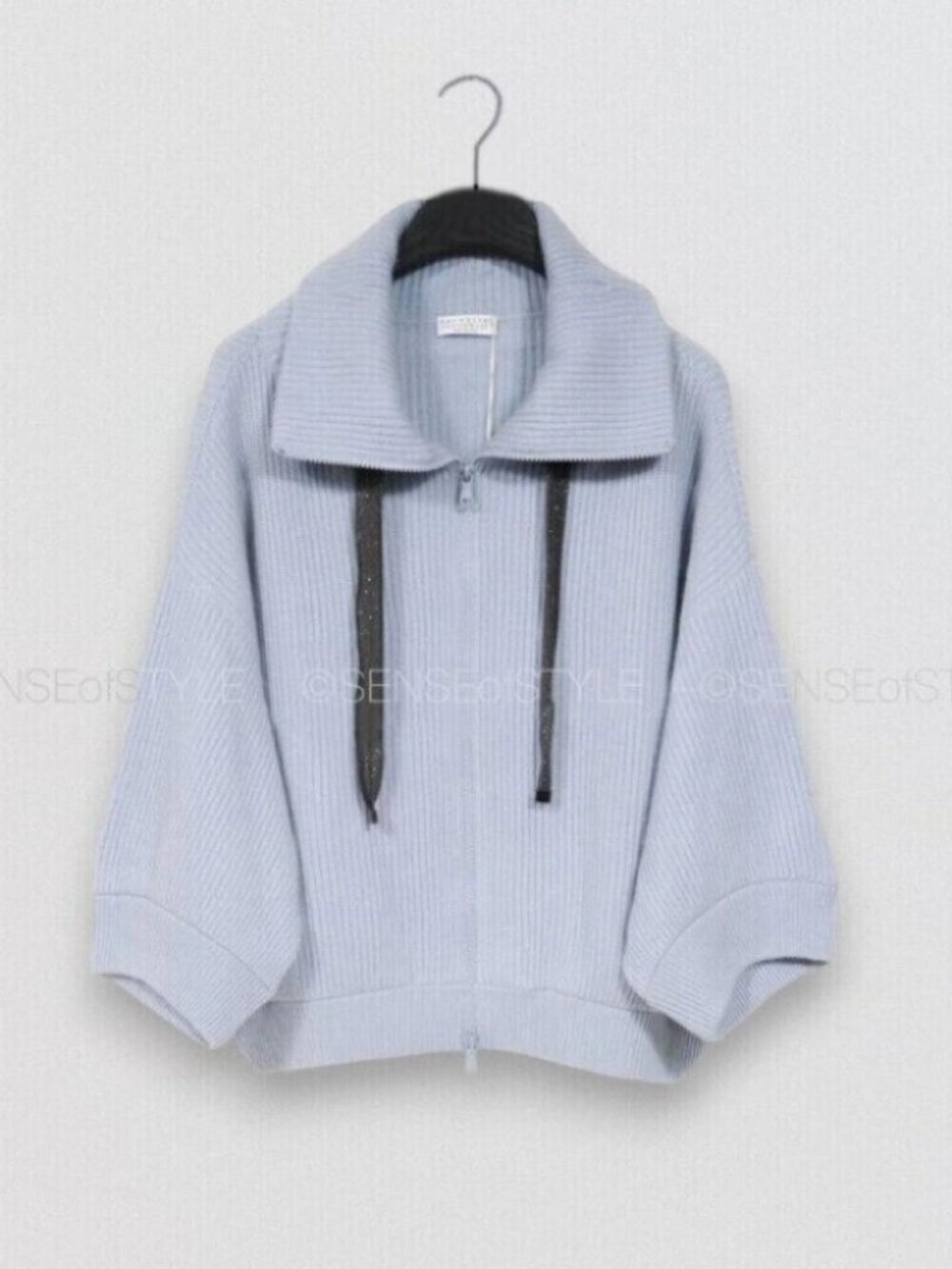 Brunello Cucinelli Women's Cashmere Cardigan Sweater  Blue Monili trim Size S 40